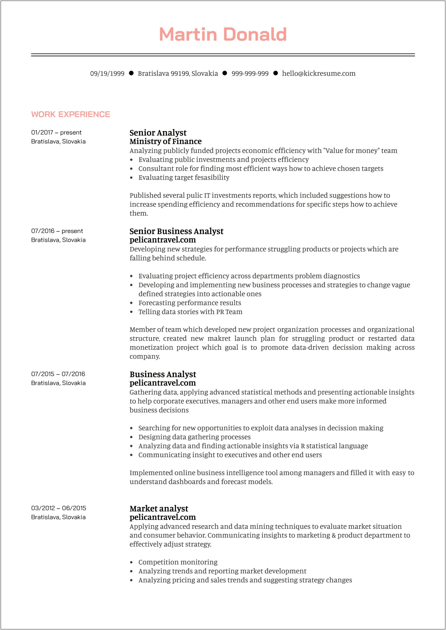 Business Analyst Resume Samples For One Year Experience