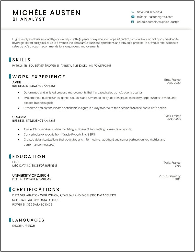 Business Analyst Resume Skills Documentation