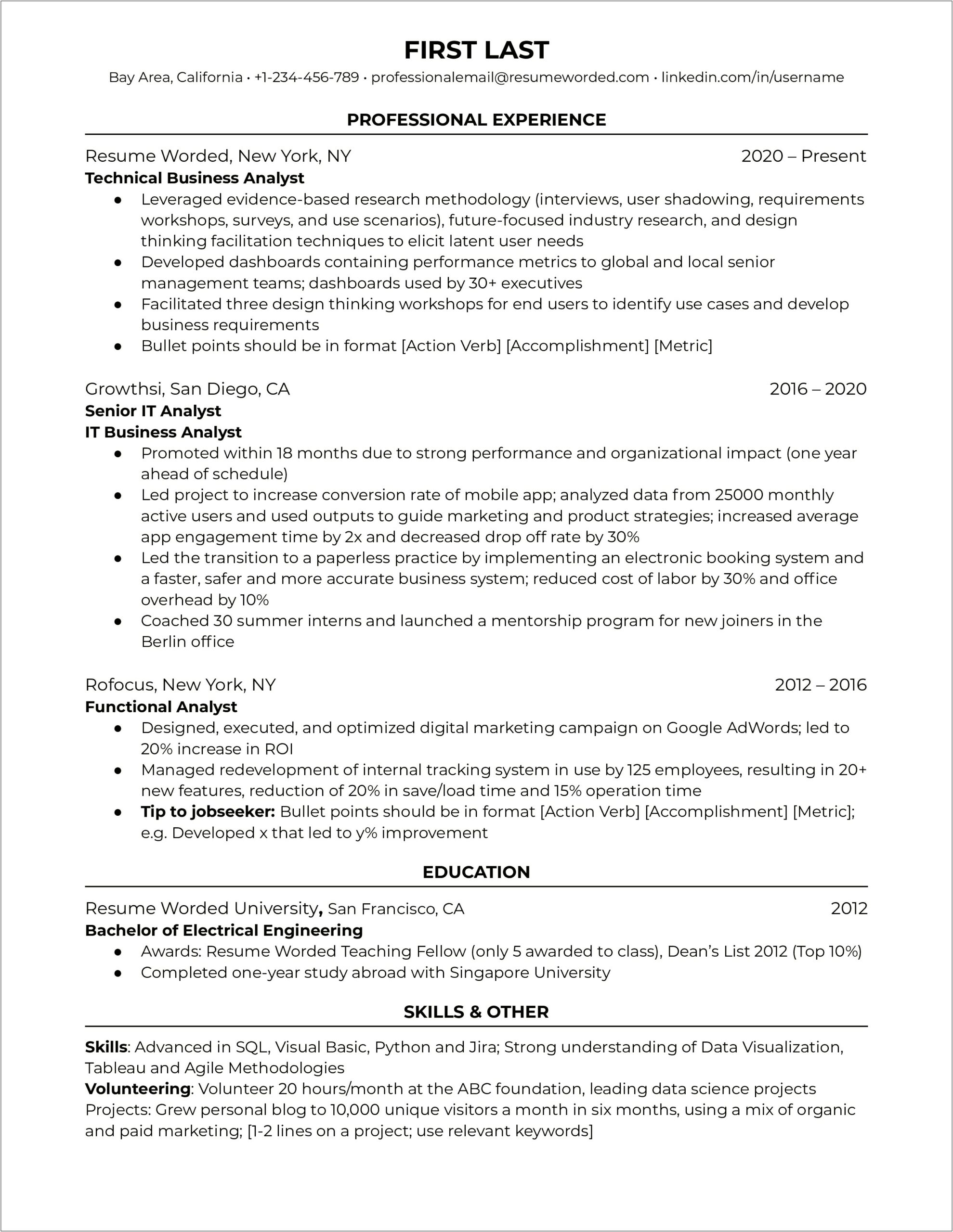 Business Analyst Resume Templates Samples
