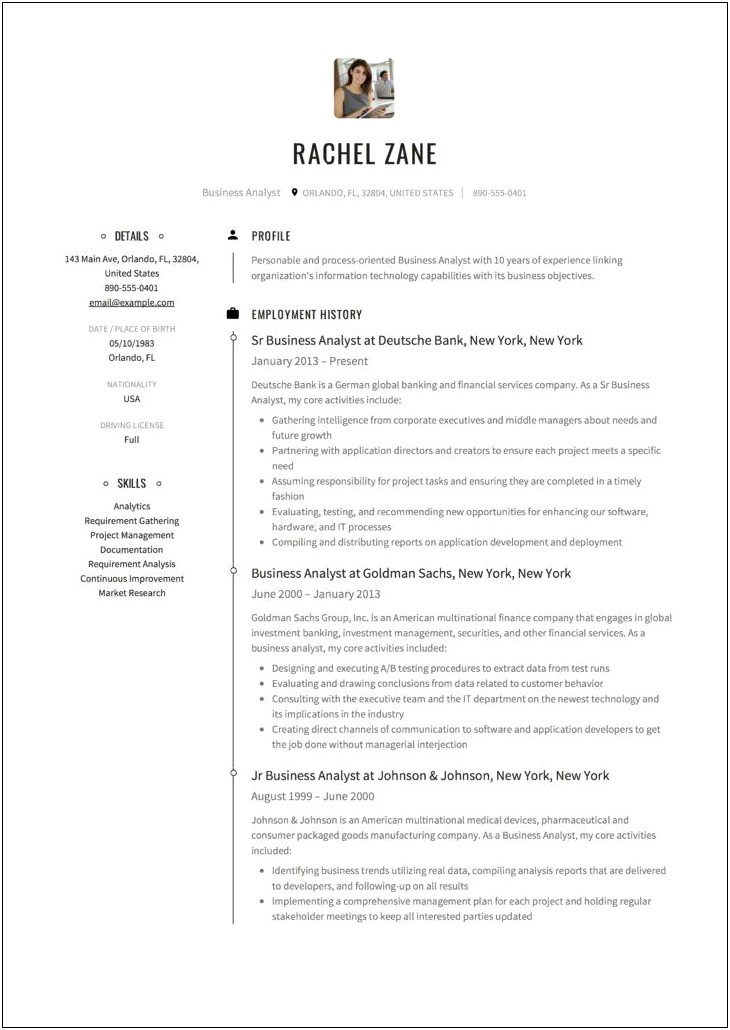 Business Analyst Resume Word Example