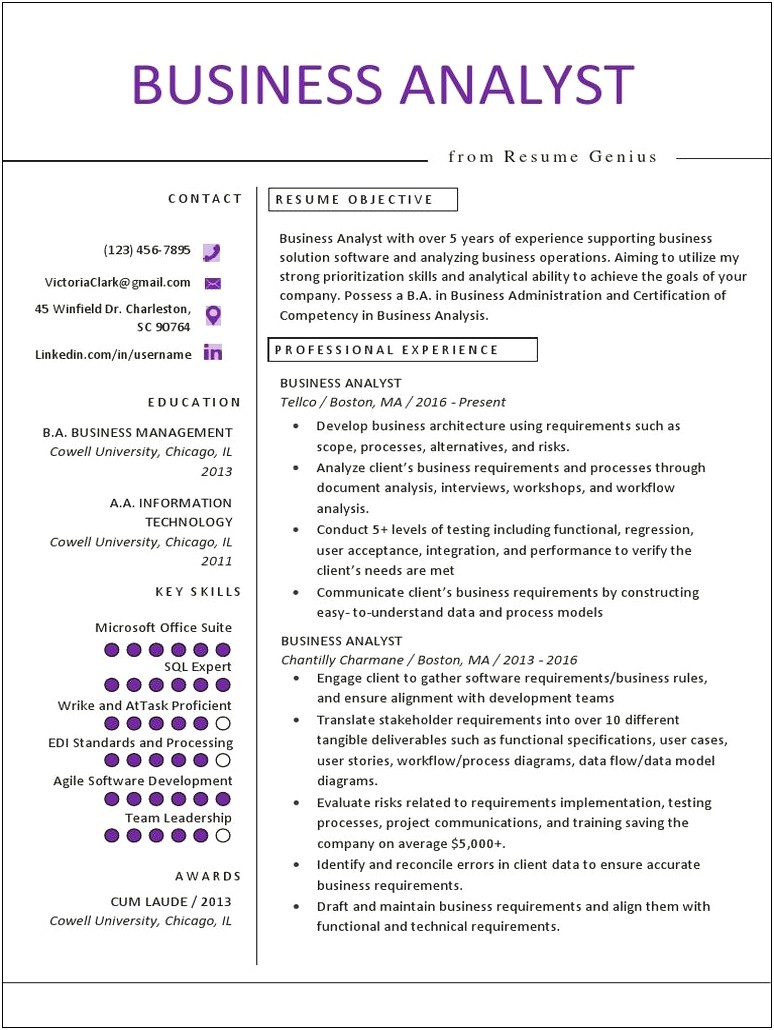 Business Analyst Skills Section Of Resume