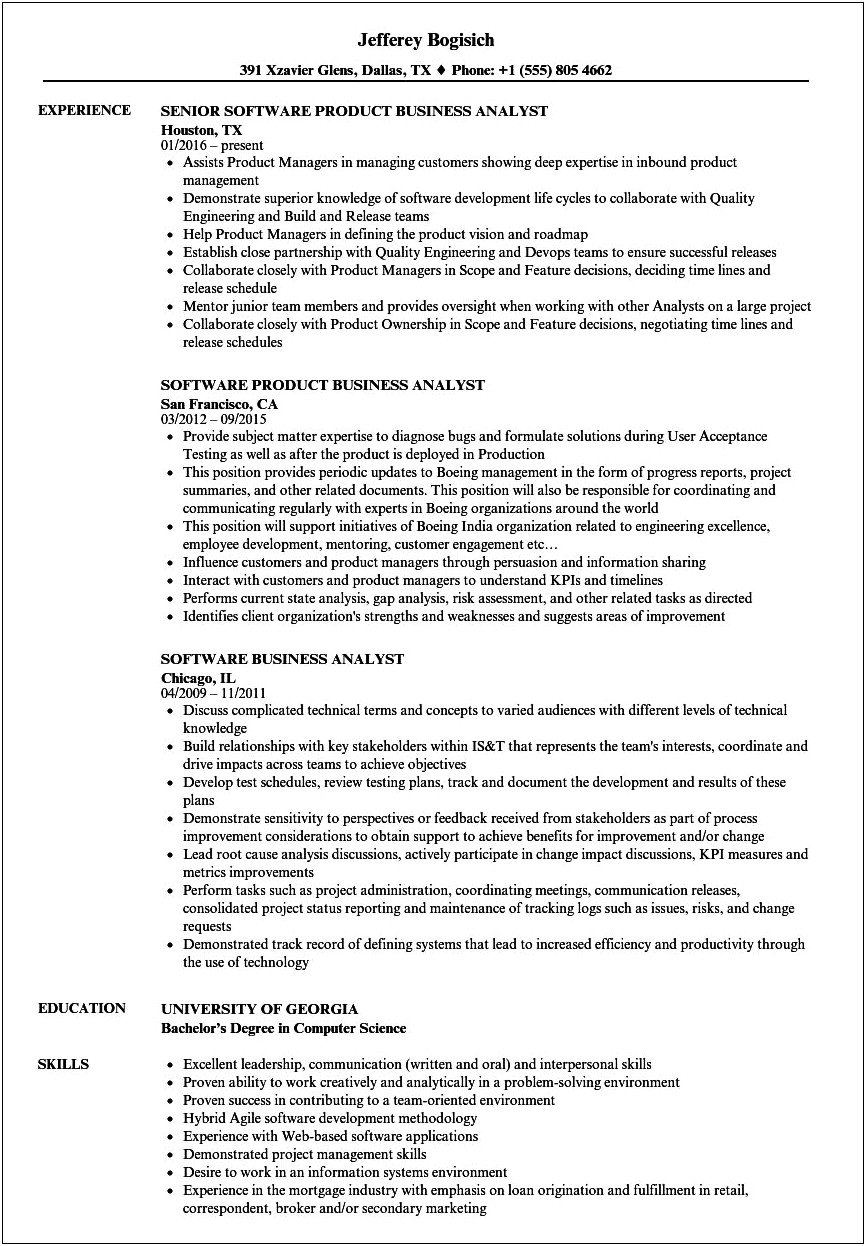 Business Analyst With Retail Experience Resume
