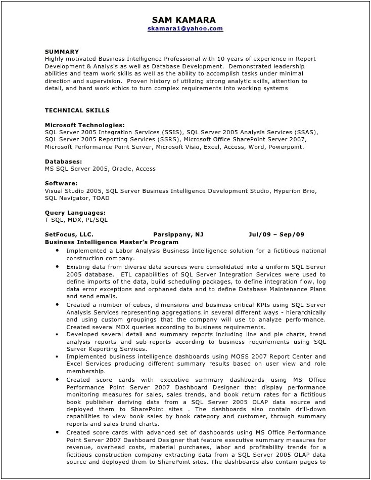 Business Analyst With Sharepoint Sample Resume