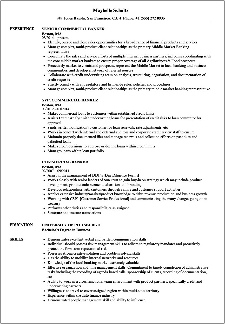 Business Banker Job Description For Resume