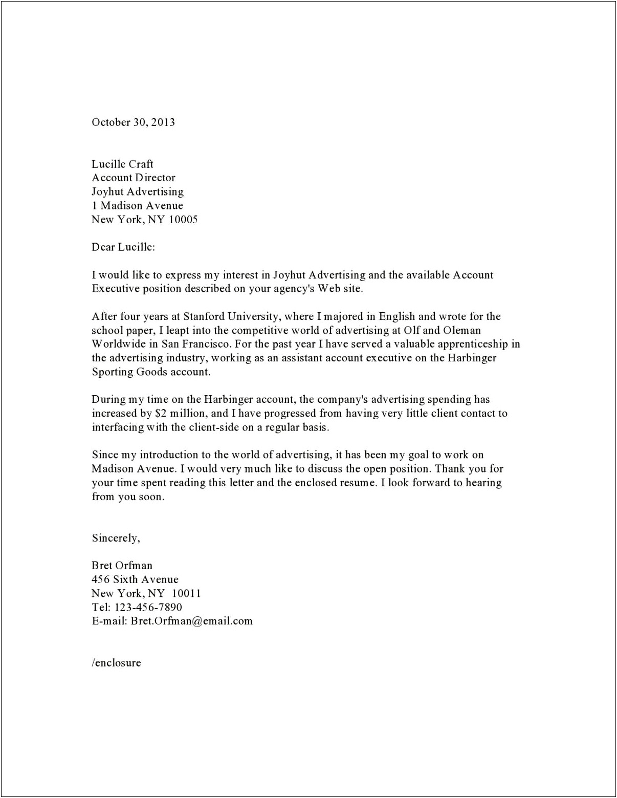 Business Cover Letter Example For Resume