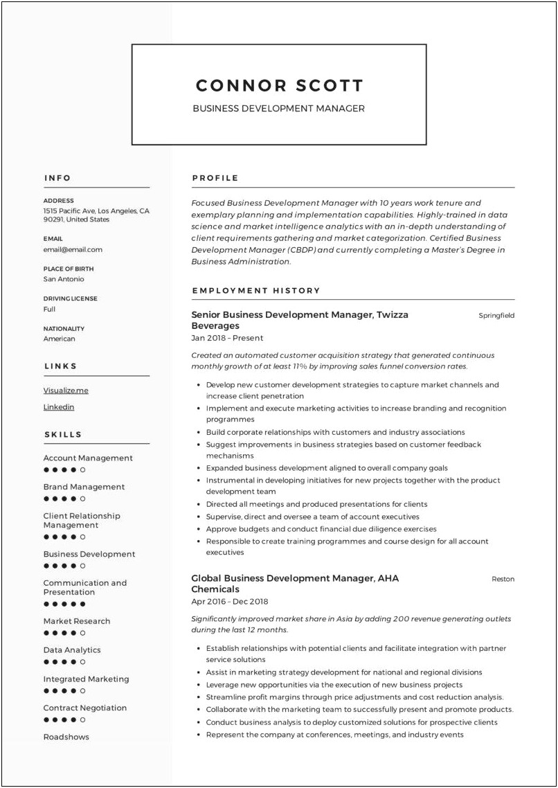 Business Development Associate Job Description Resume