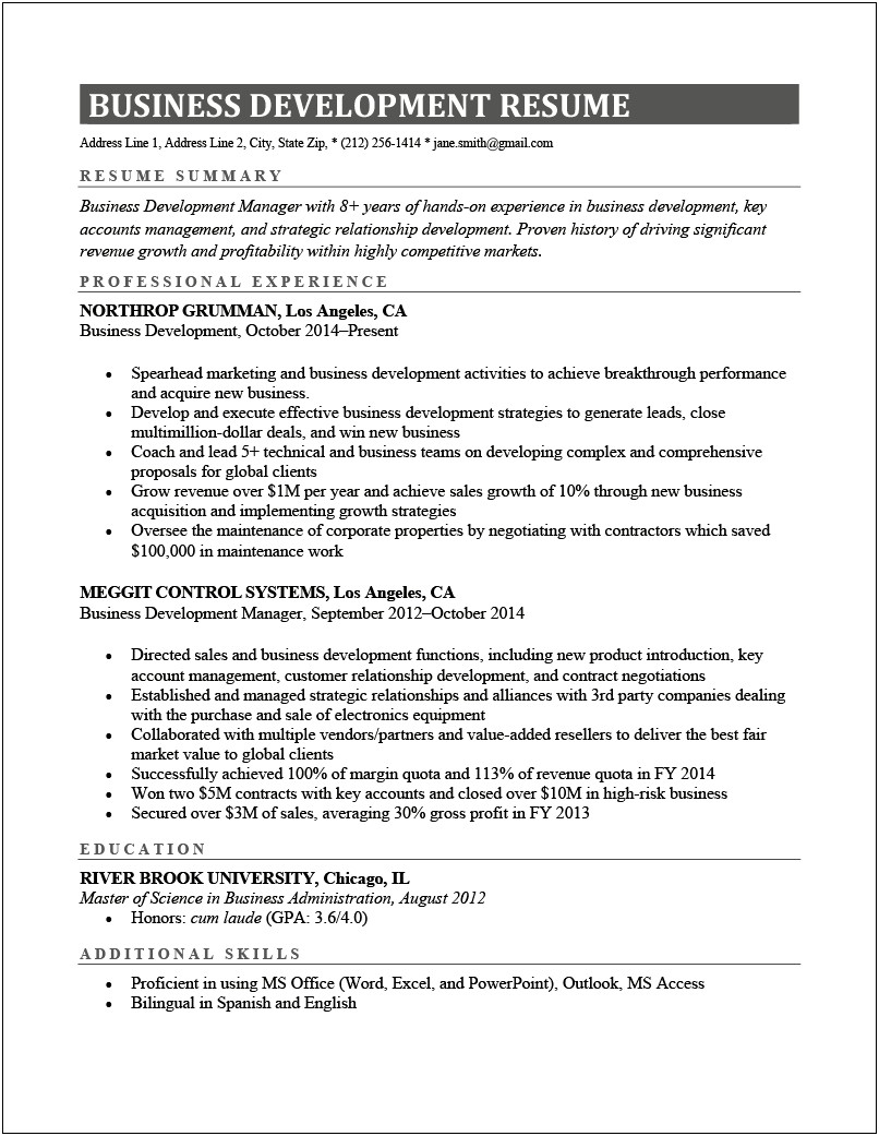 Business Development Executive Job Description Resume