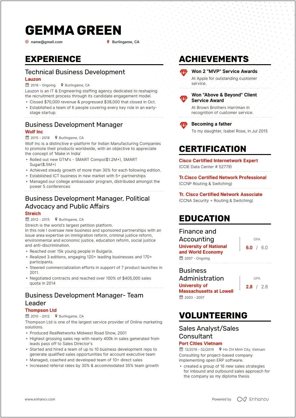 Business Development Executive Job Resume