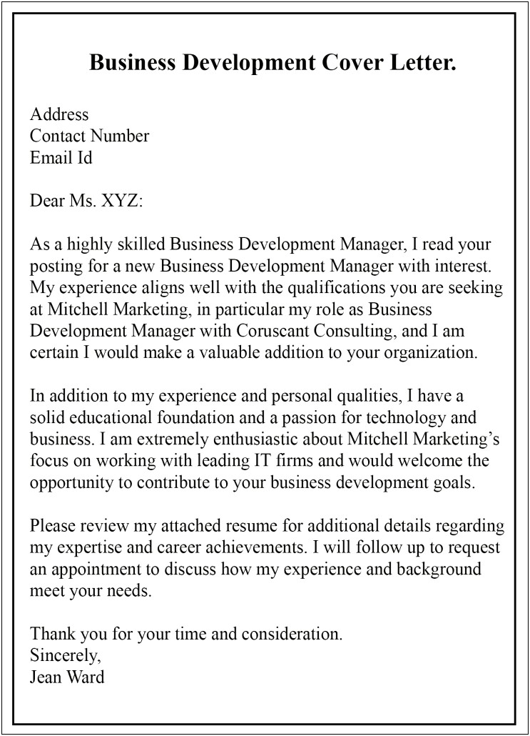 Business Development Intern Sample Resume