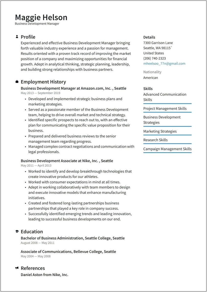 Business Development Manager Resume Indeed