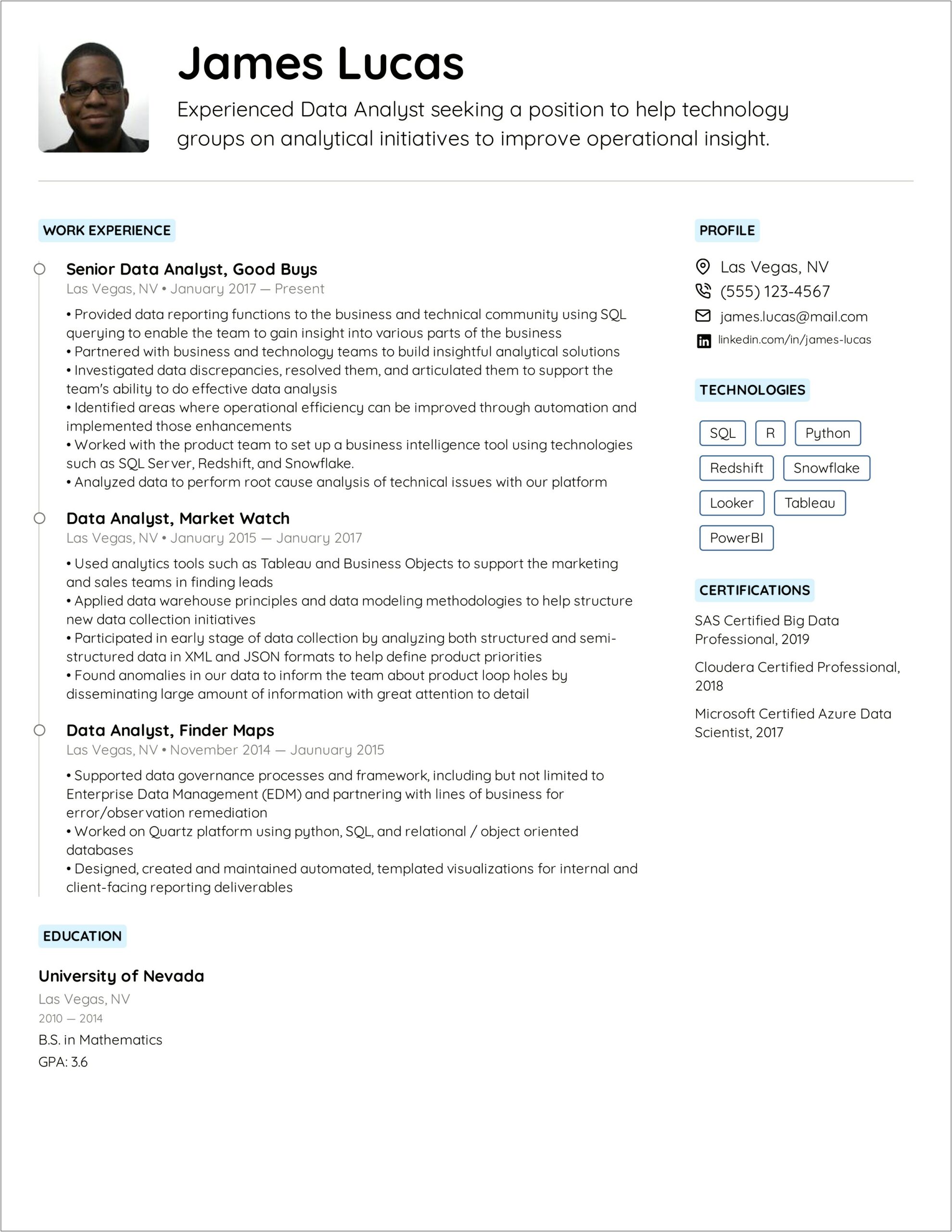 Business Intelligence Data Warehousing Sample Resume