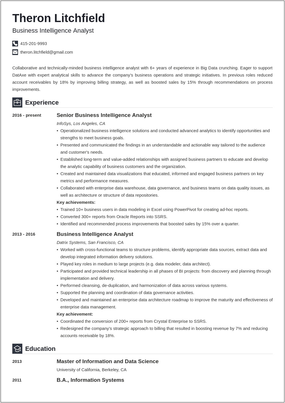 Business Intelligence Resume Objective Examples