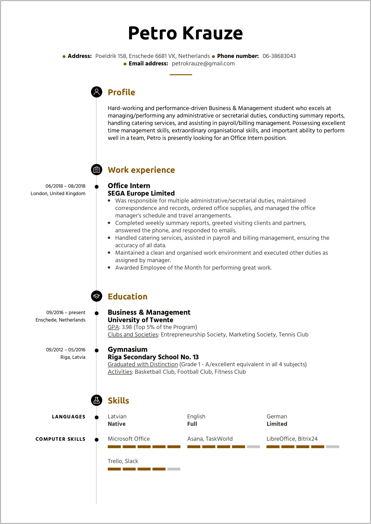 Business Management & Analysis Intern Resume