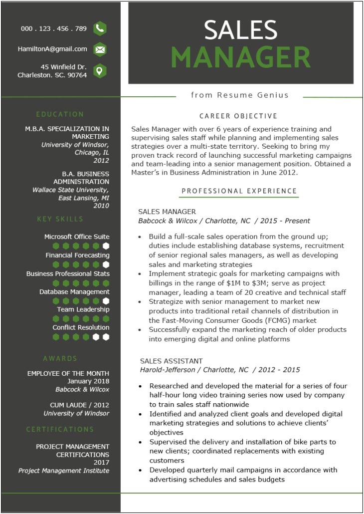 Business Management Resume Profile Examples