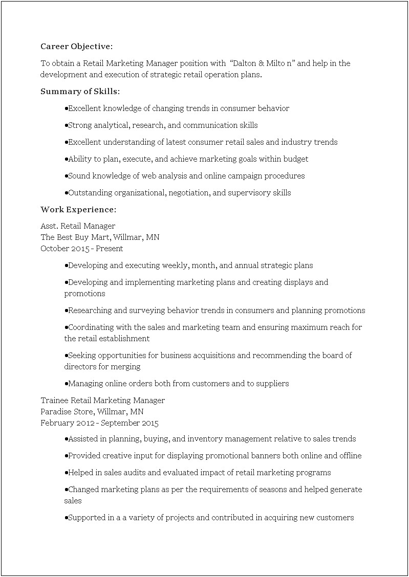 Business Marketing Manager & It Resume