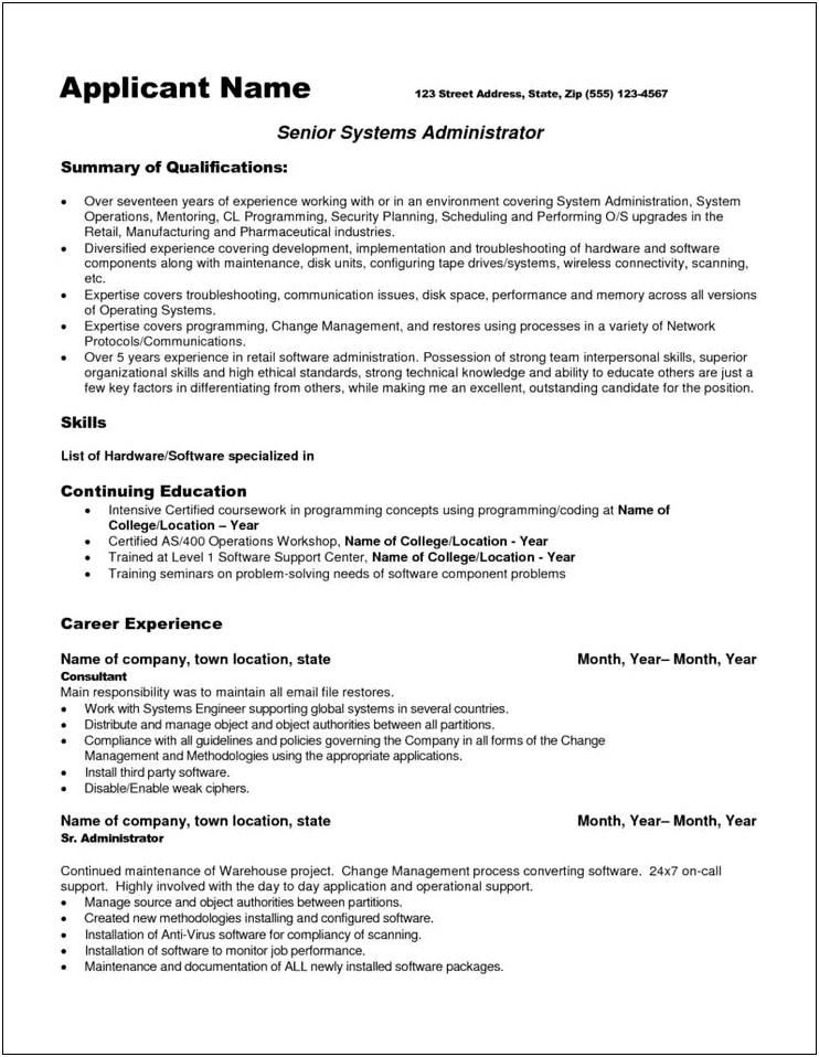 Business Objects Administrator Sample Resume