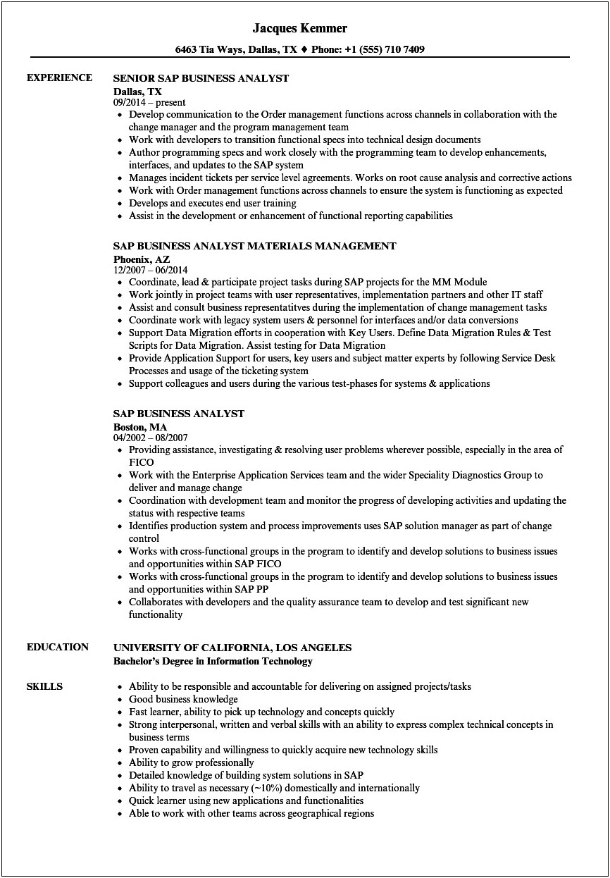Business Objects Business Analyst Resume