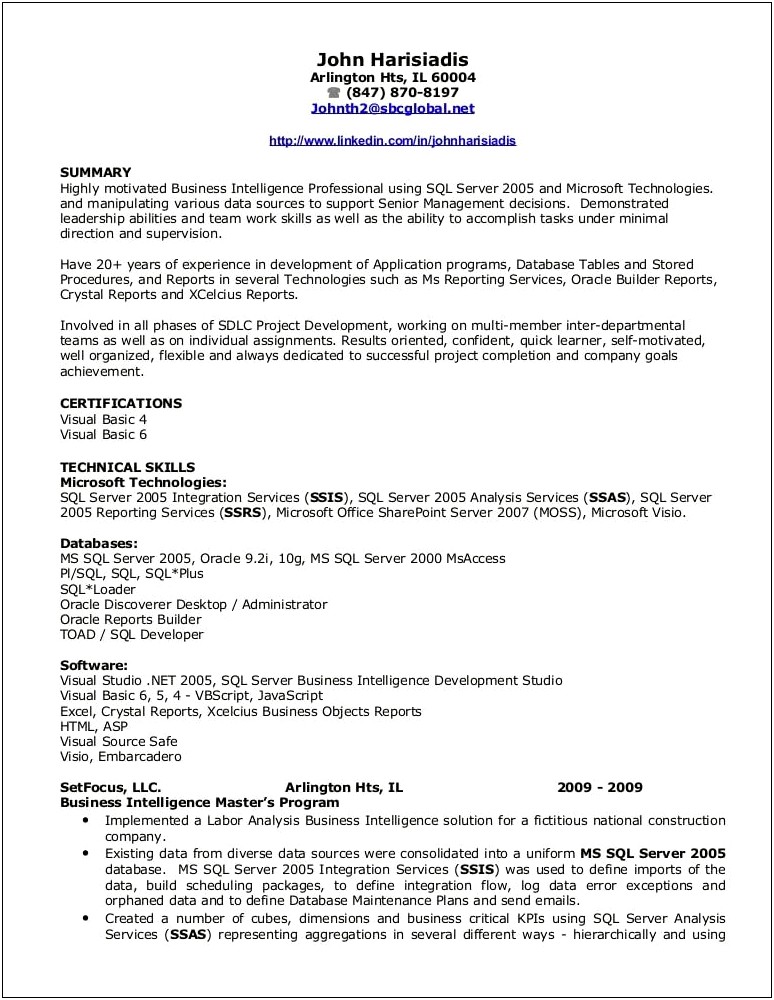 Business Objects Project Manager Resume