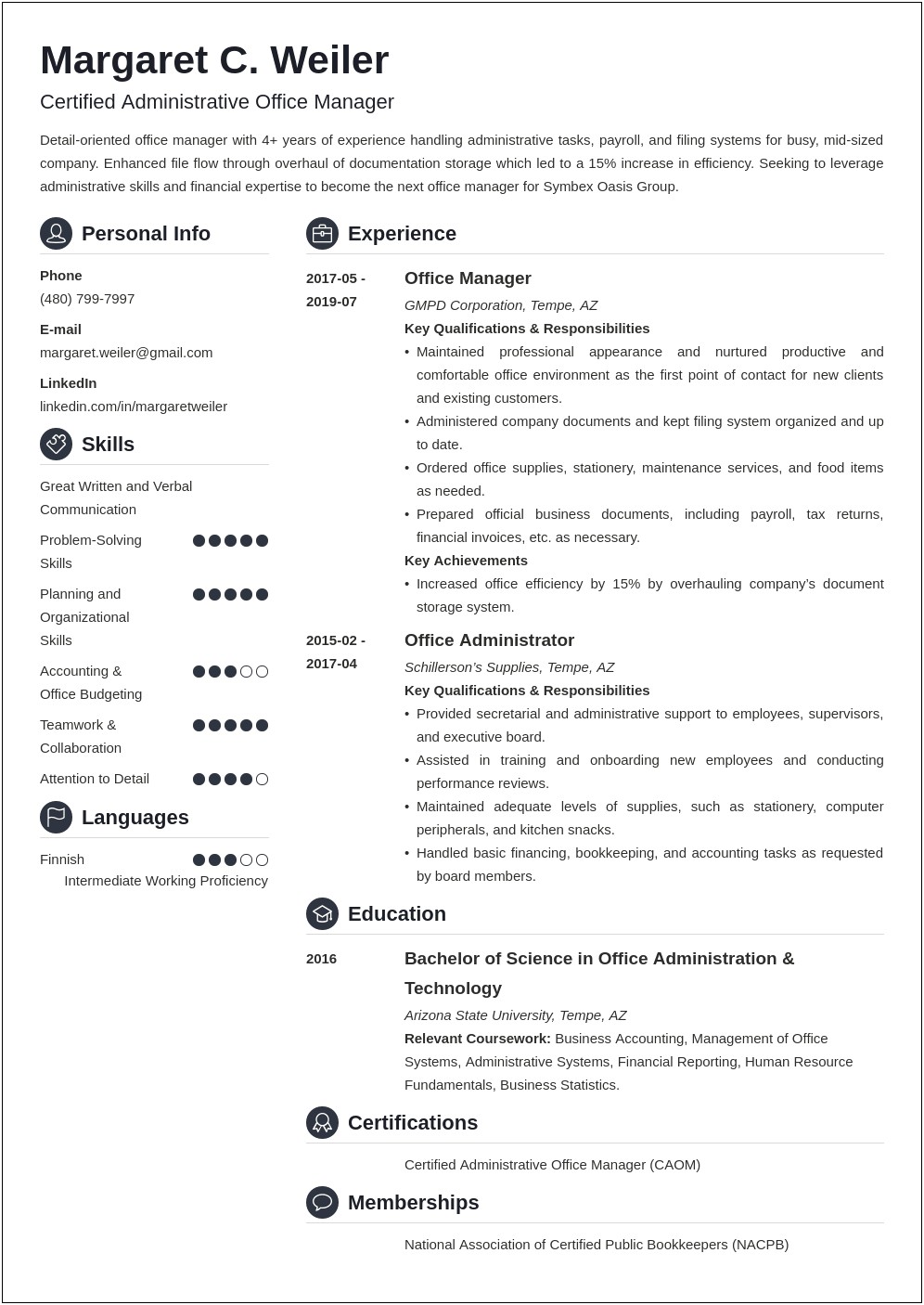 Business Office Manager Job Description For Resume