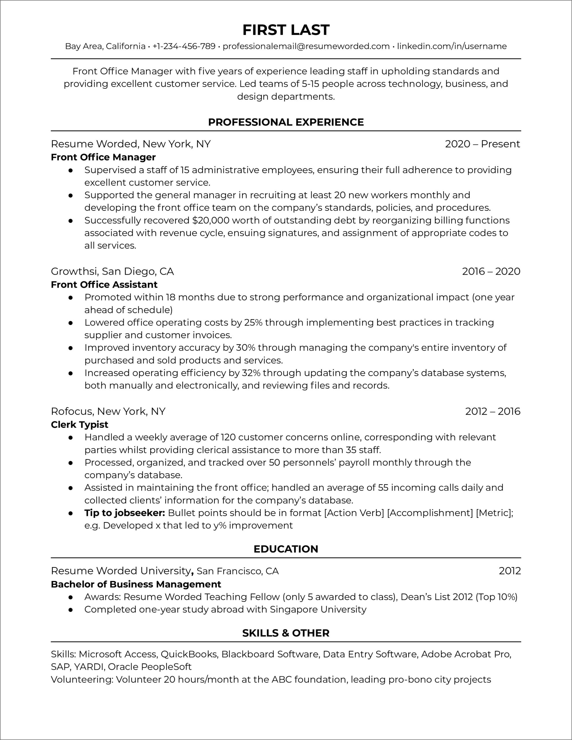 Business Office Manager Resume Objective