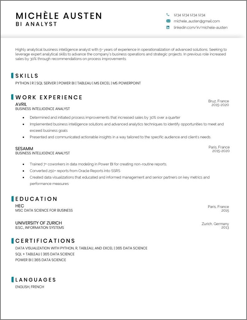 Business Operations Analyst Resume Sample