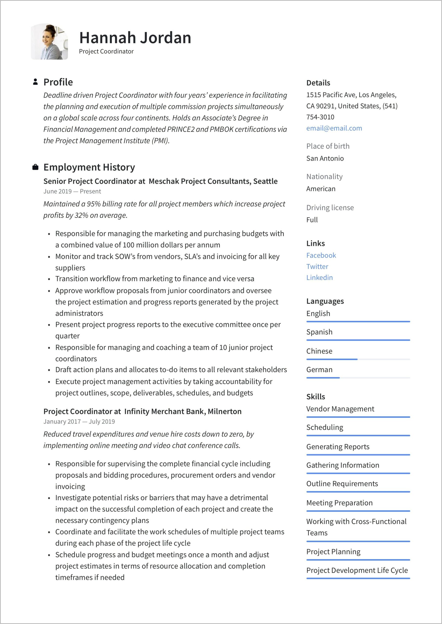 Business Operations Coordinator Resume Examples