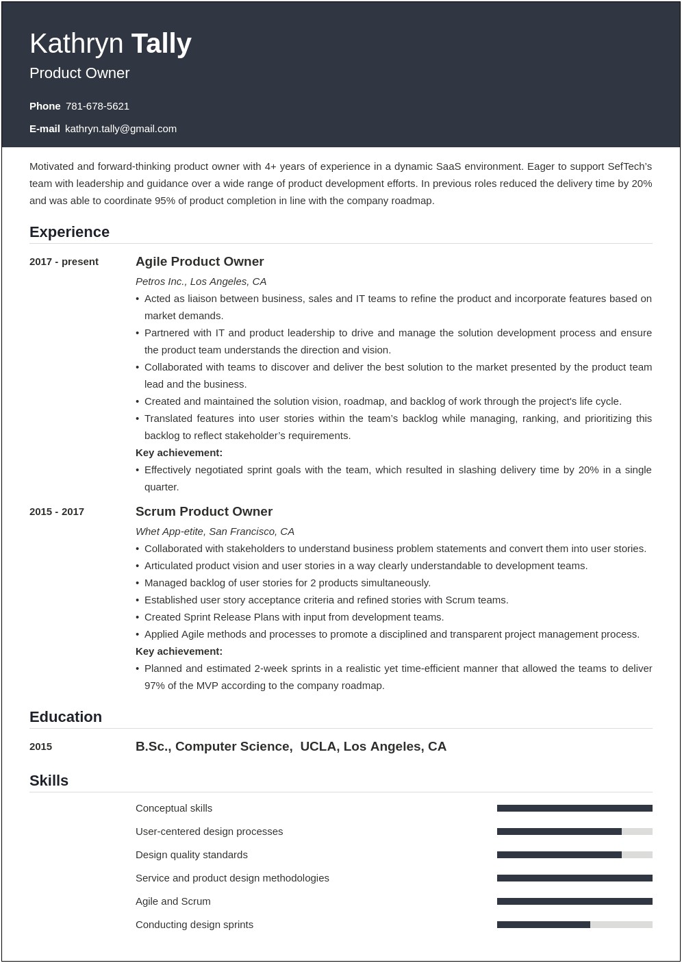Business Owner Objective On Resume