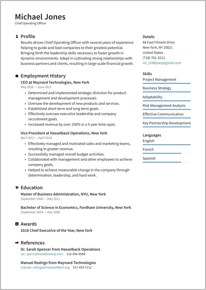 Business Owner Resume Examples 2018