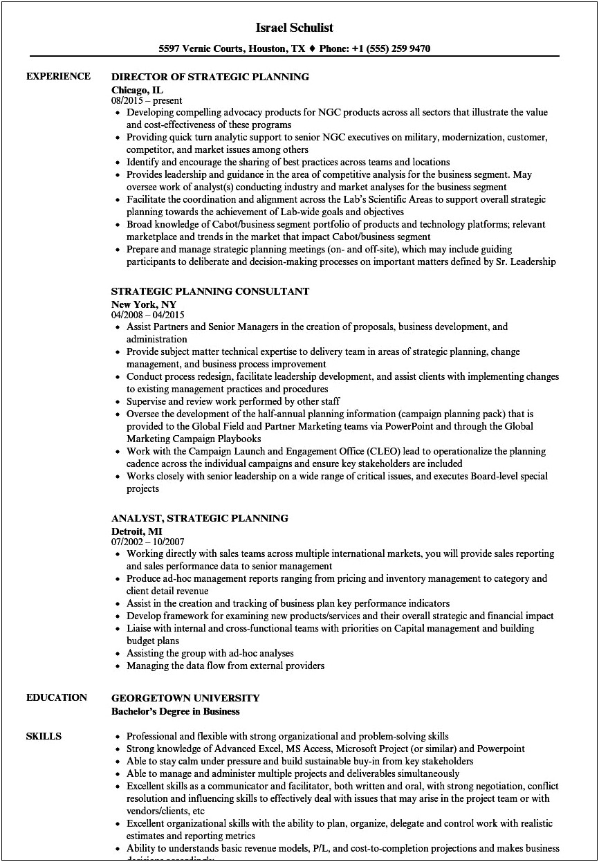 Business Plan Competition Resume Skills