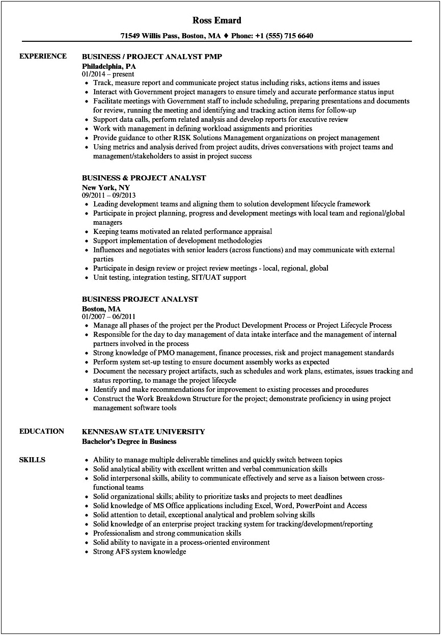 Business Project Description For Resume Example