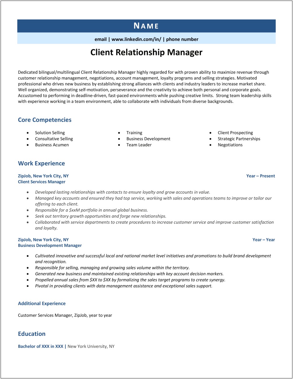 Business Relationship Manager Resume Example