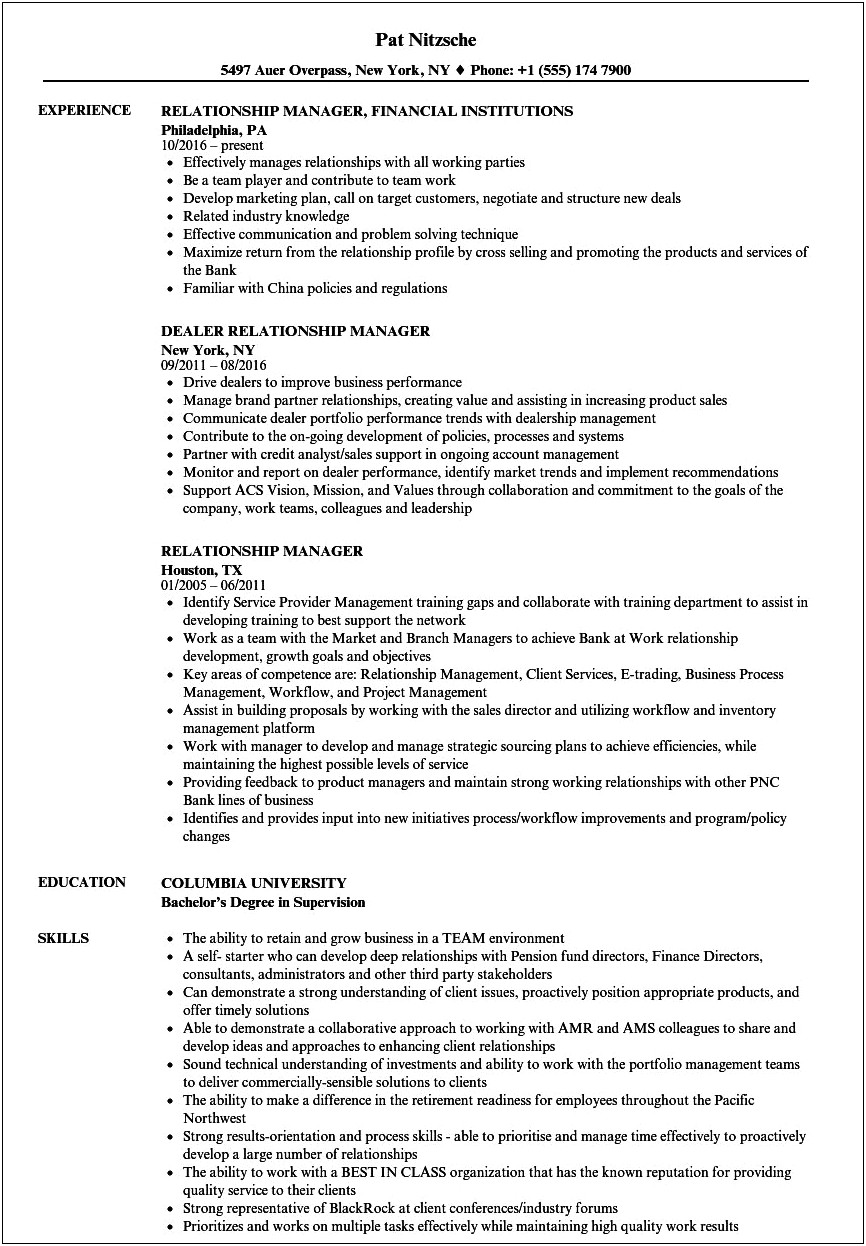 Business Relationship Manager Resume Objective