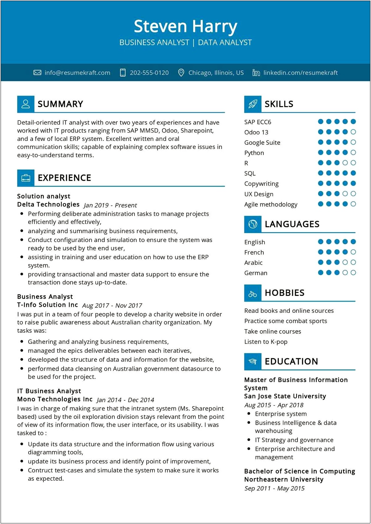 Business Reporting Analyst Resume Sample