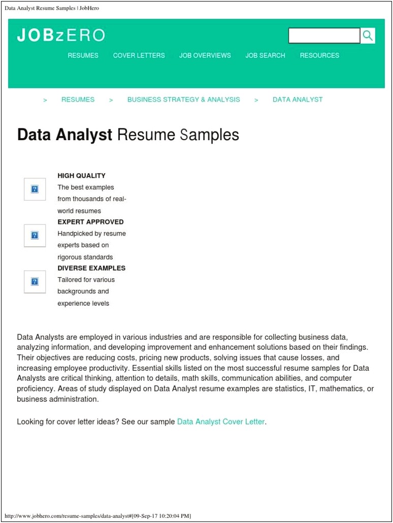 Business Requirements Analyst Resume Job Hero