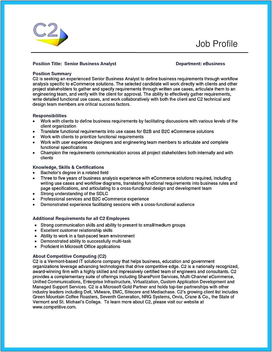 Business System Analyst Job Resume