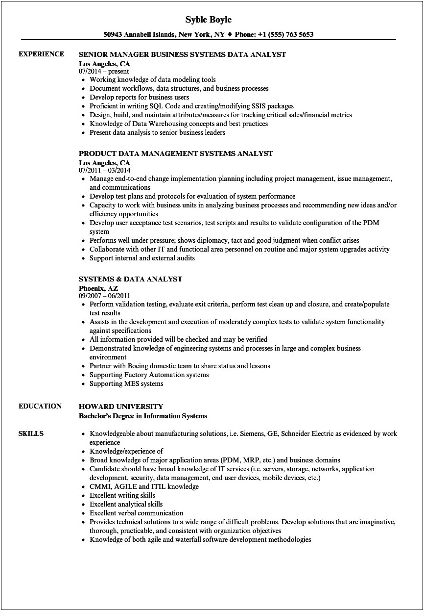Business Systems Analyst Retail Resume Sample