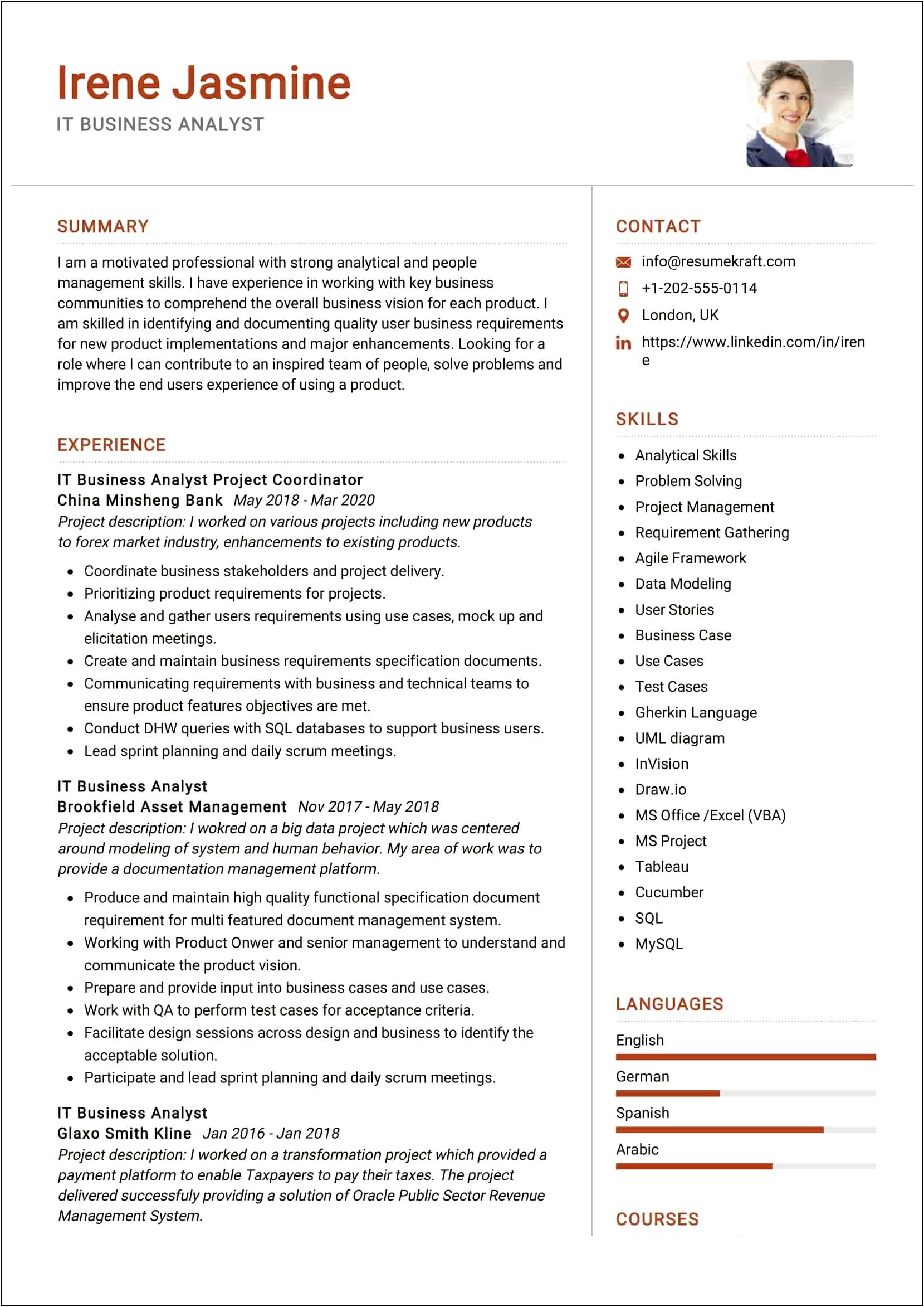 Business Technology Analyst Job Resume