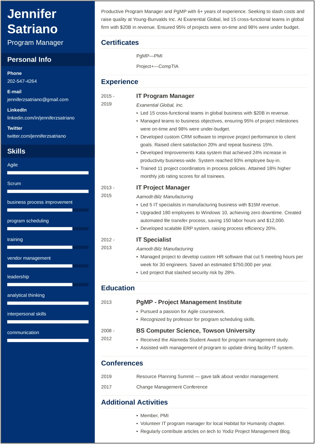 Business Transformation Project Manager Resume