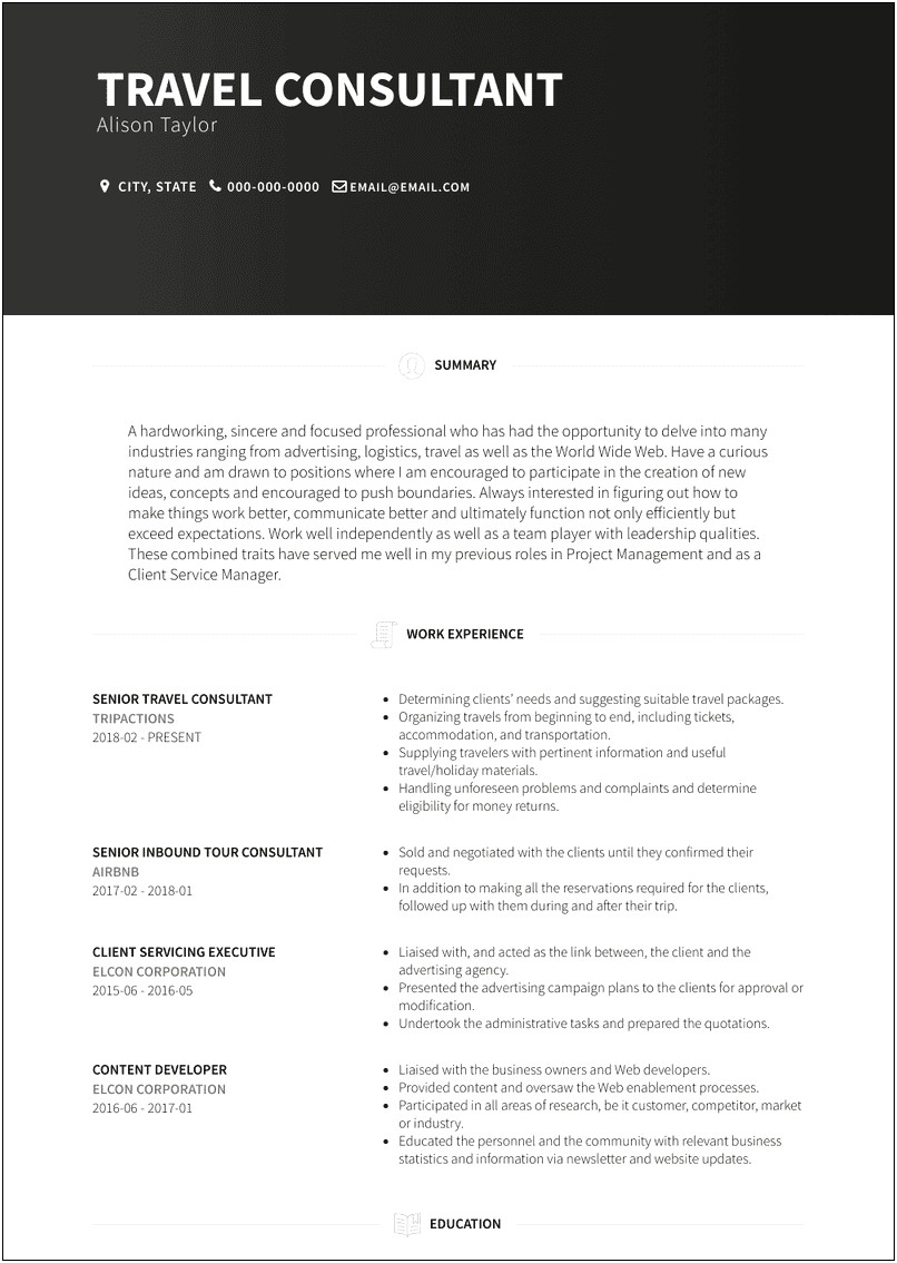 Business Travel Example On Resume