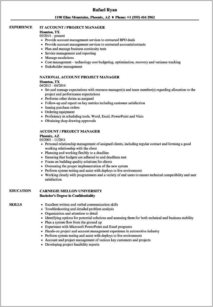 Buzz Words On It Project Manager Resume