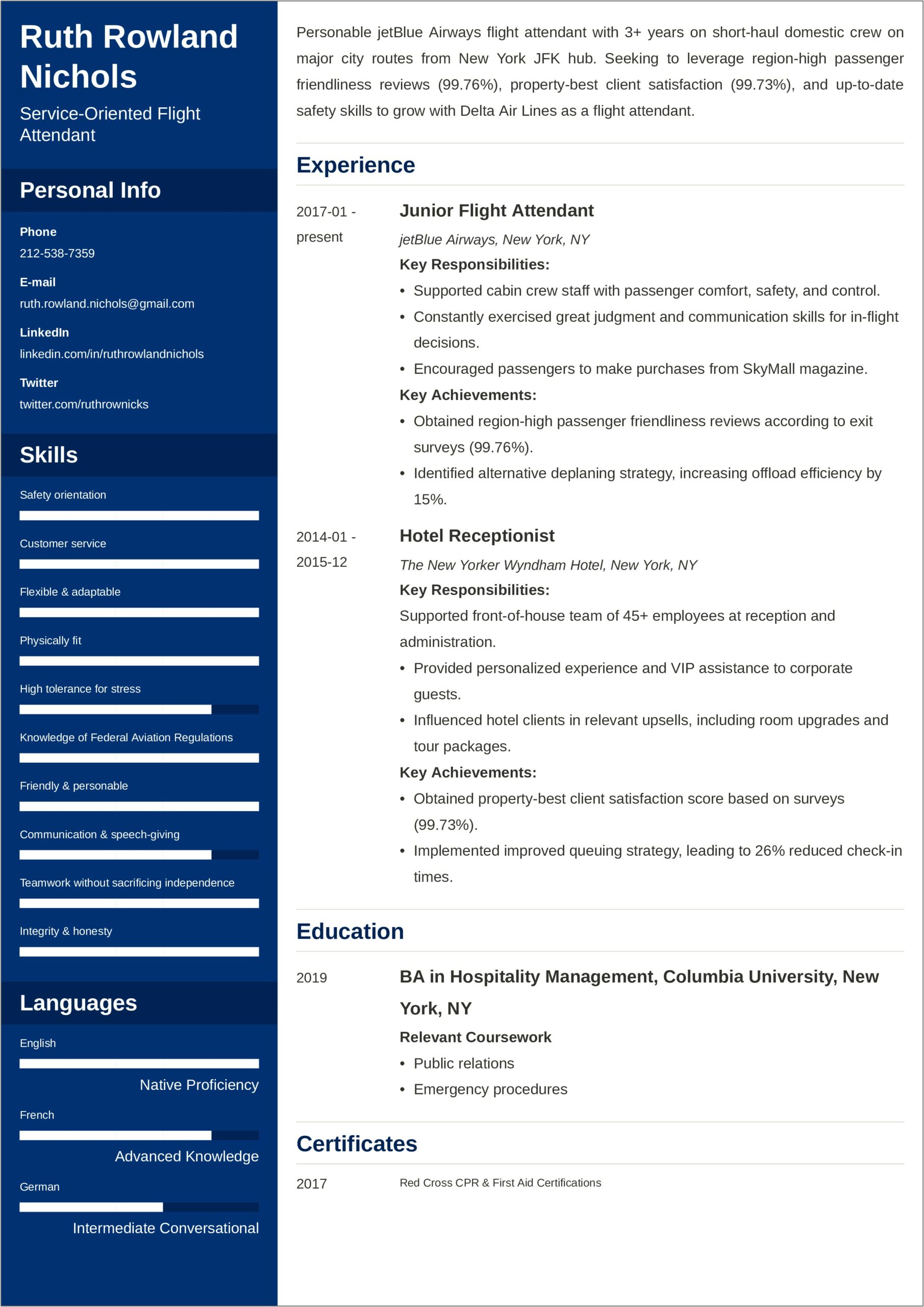 Cabin Crew Resume Objective Examples