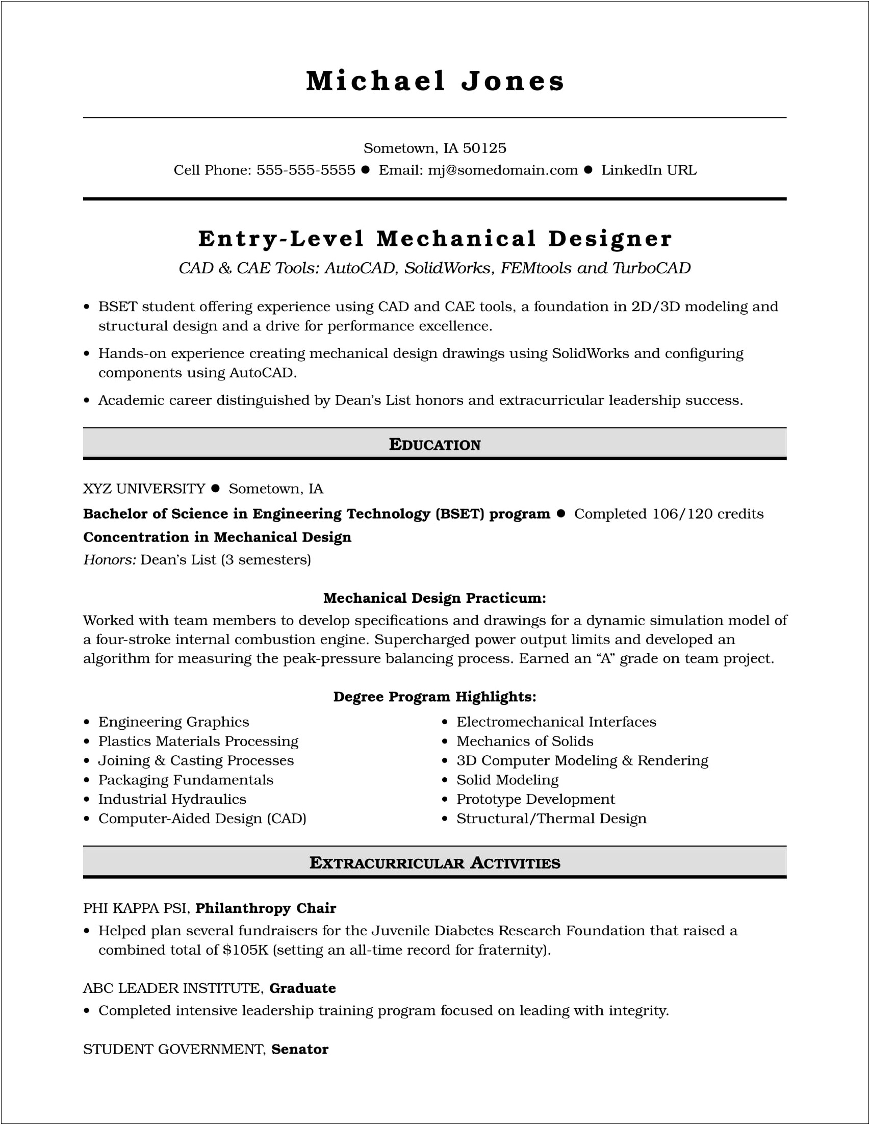 Cad Design Engineer Resume Word Format