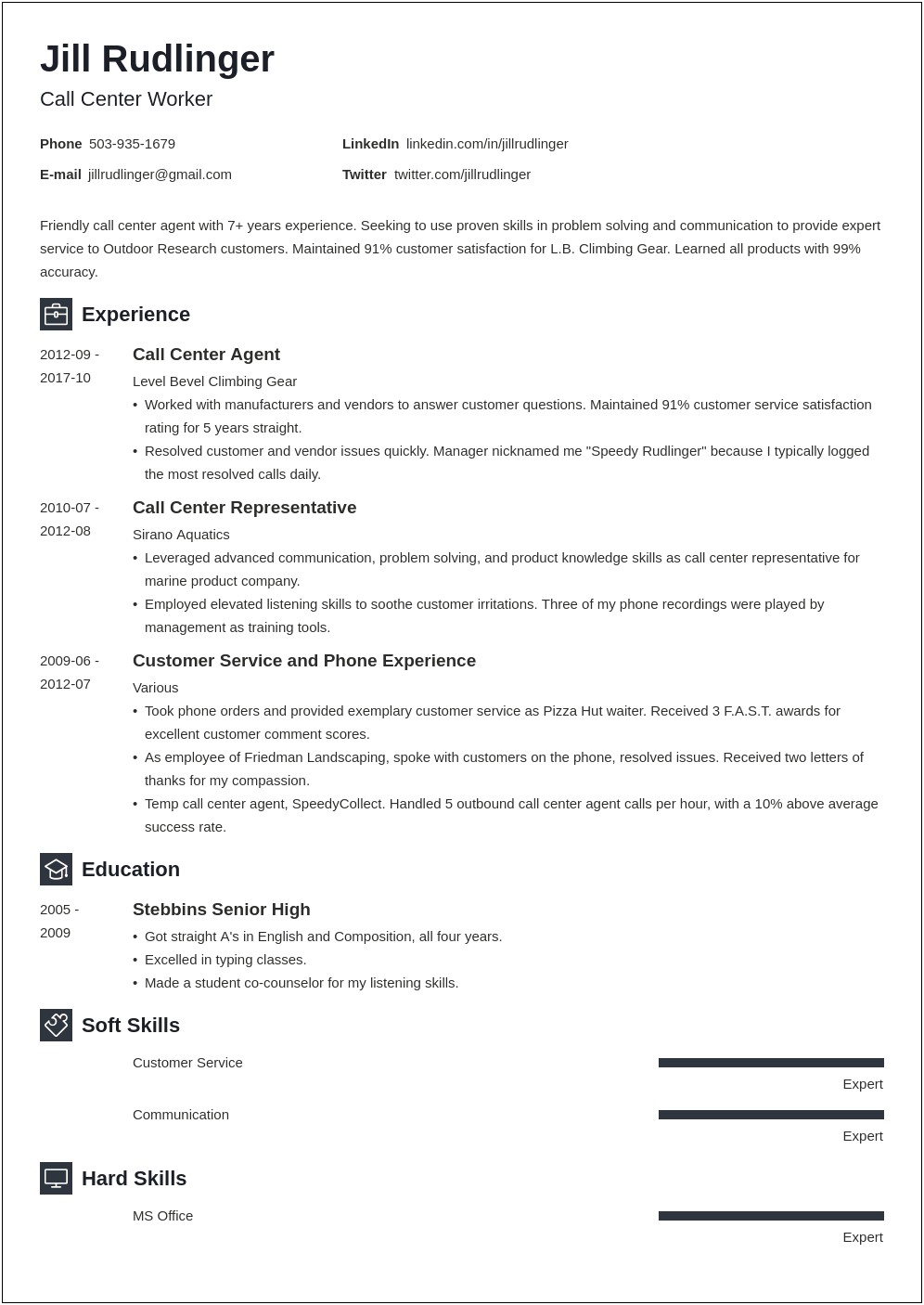 Call Center Customer Service Job Description For Resume