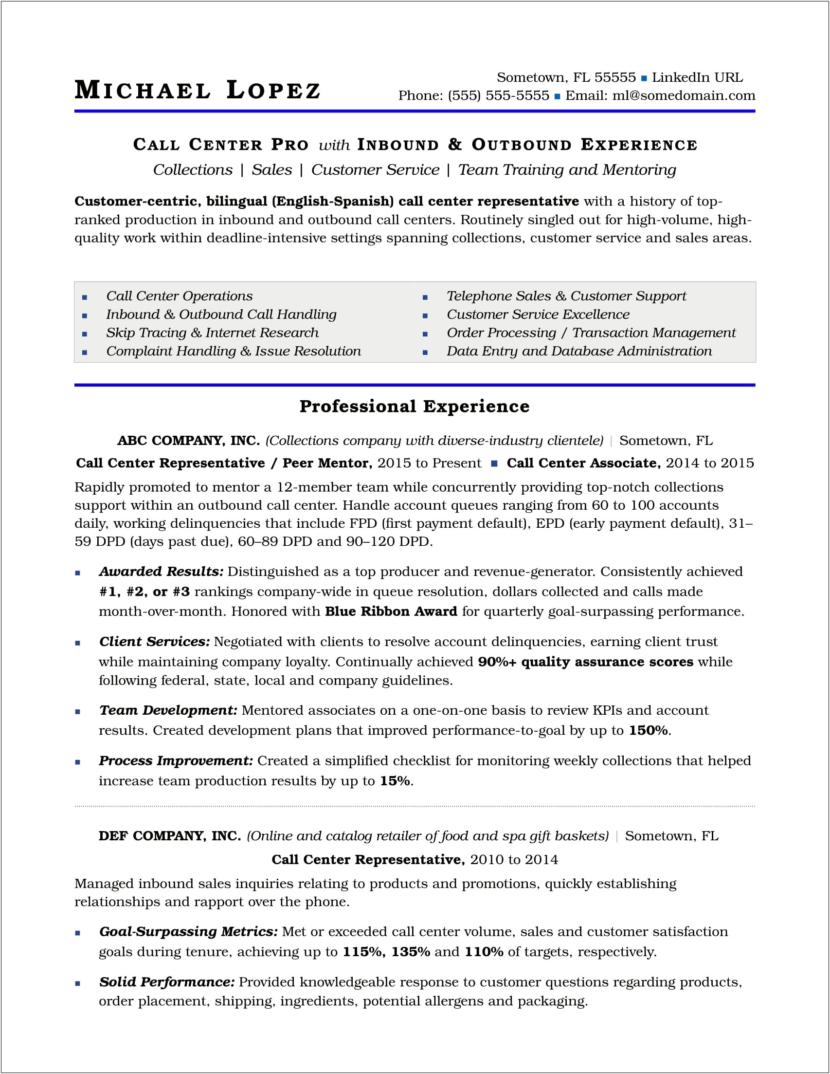 Call Center Customer Service Skills For Resume