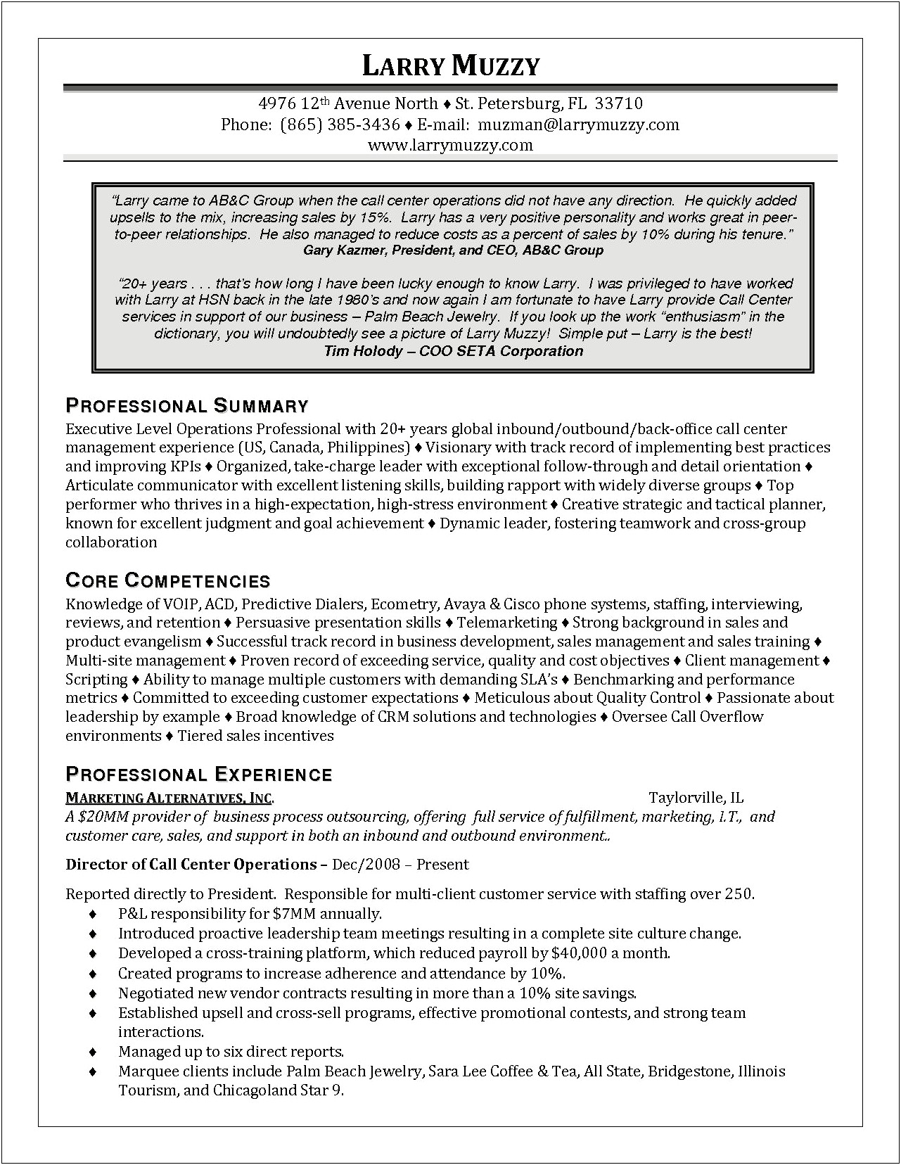 Call Center Job Sample Resume