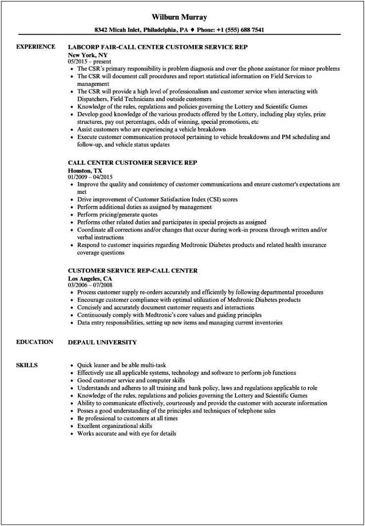 Call Center Manager Job Description Resume