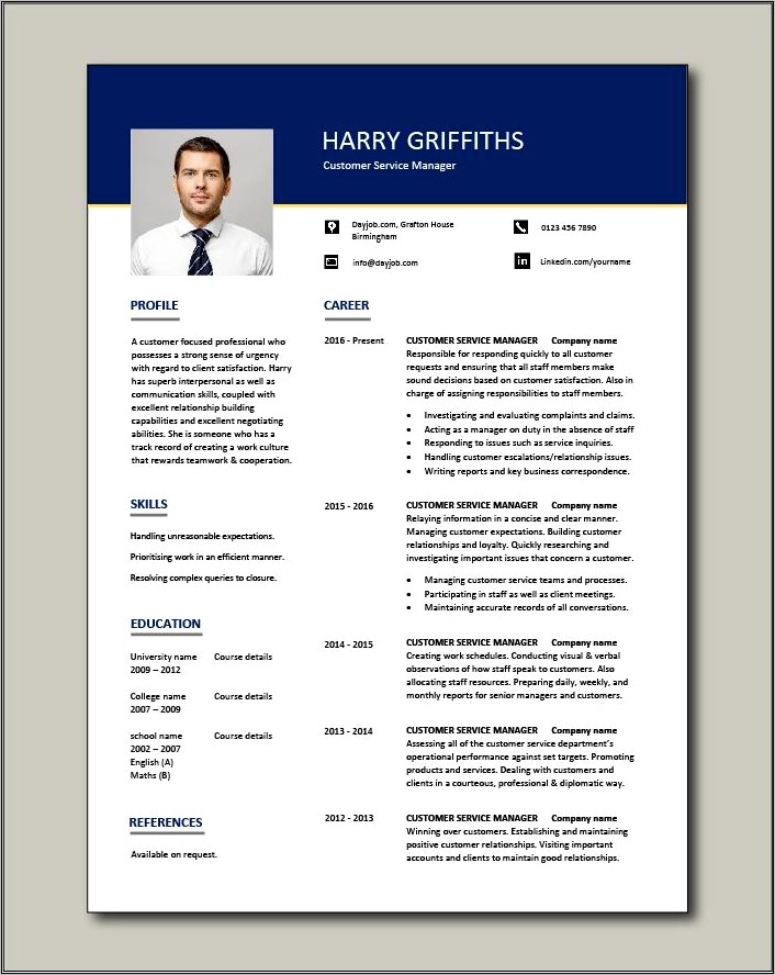 Call Center Manager Resume Template