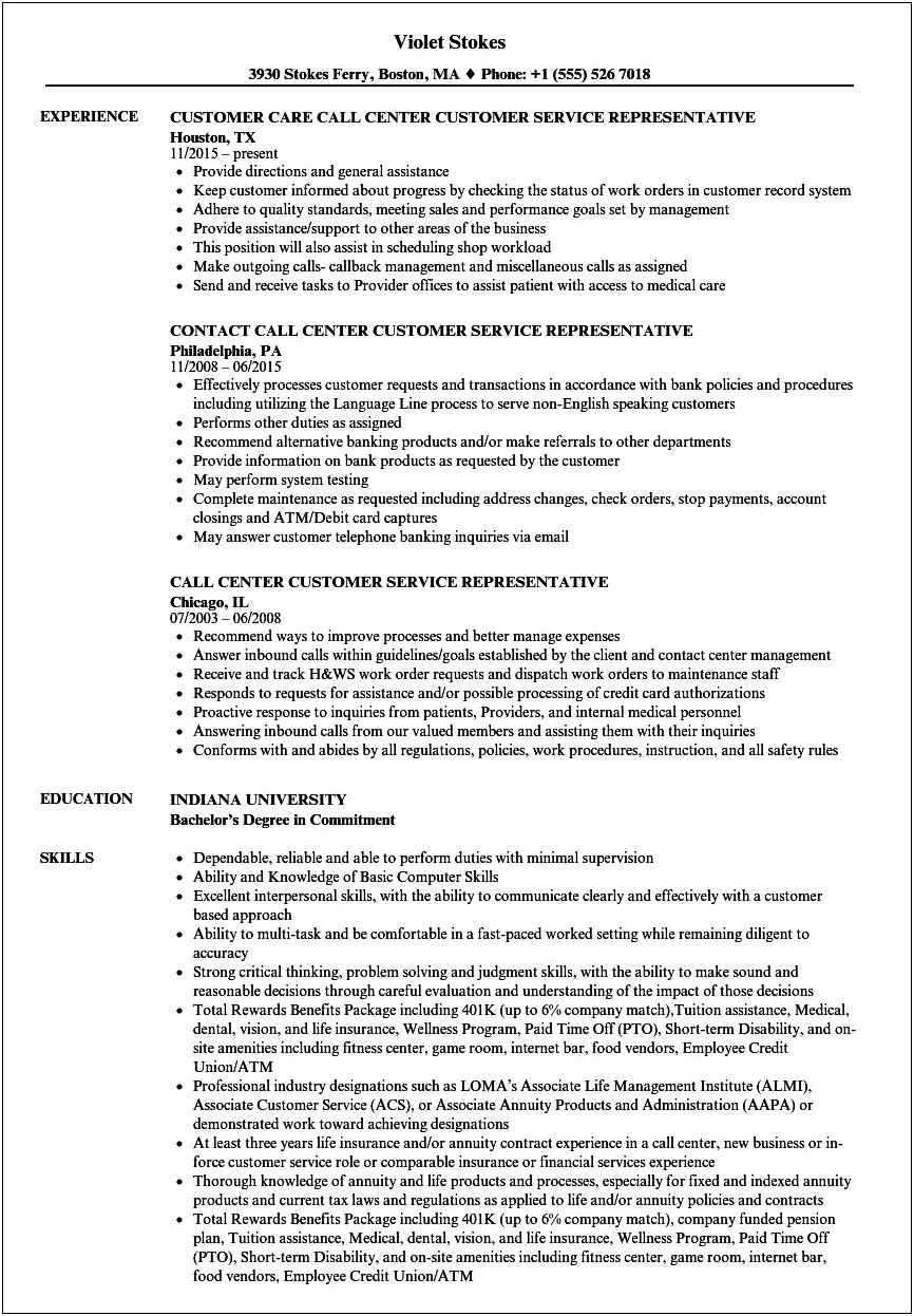 Call Center Resume Examples And Samples