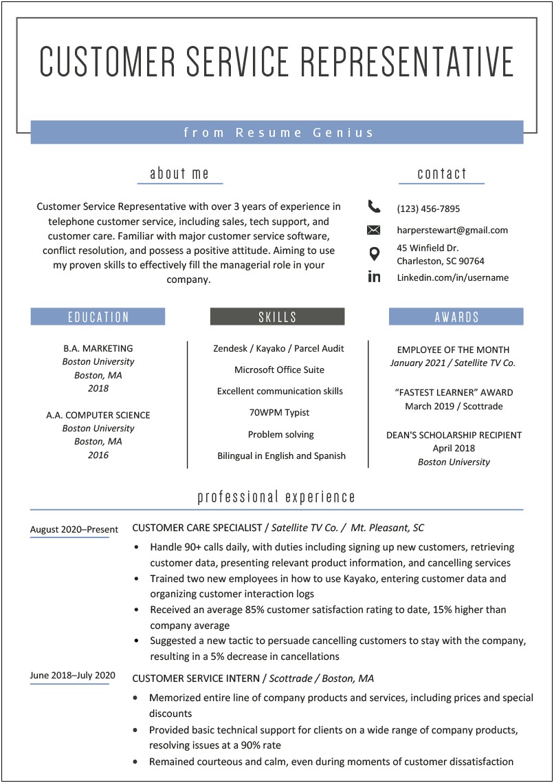 Call Center Resume Free Download