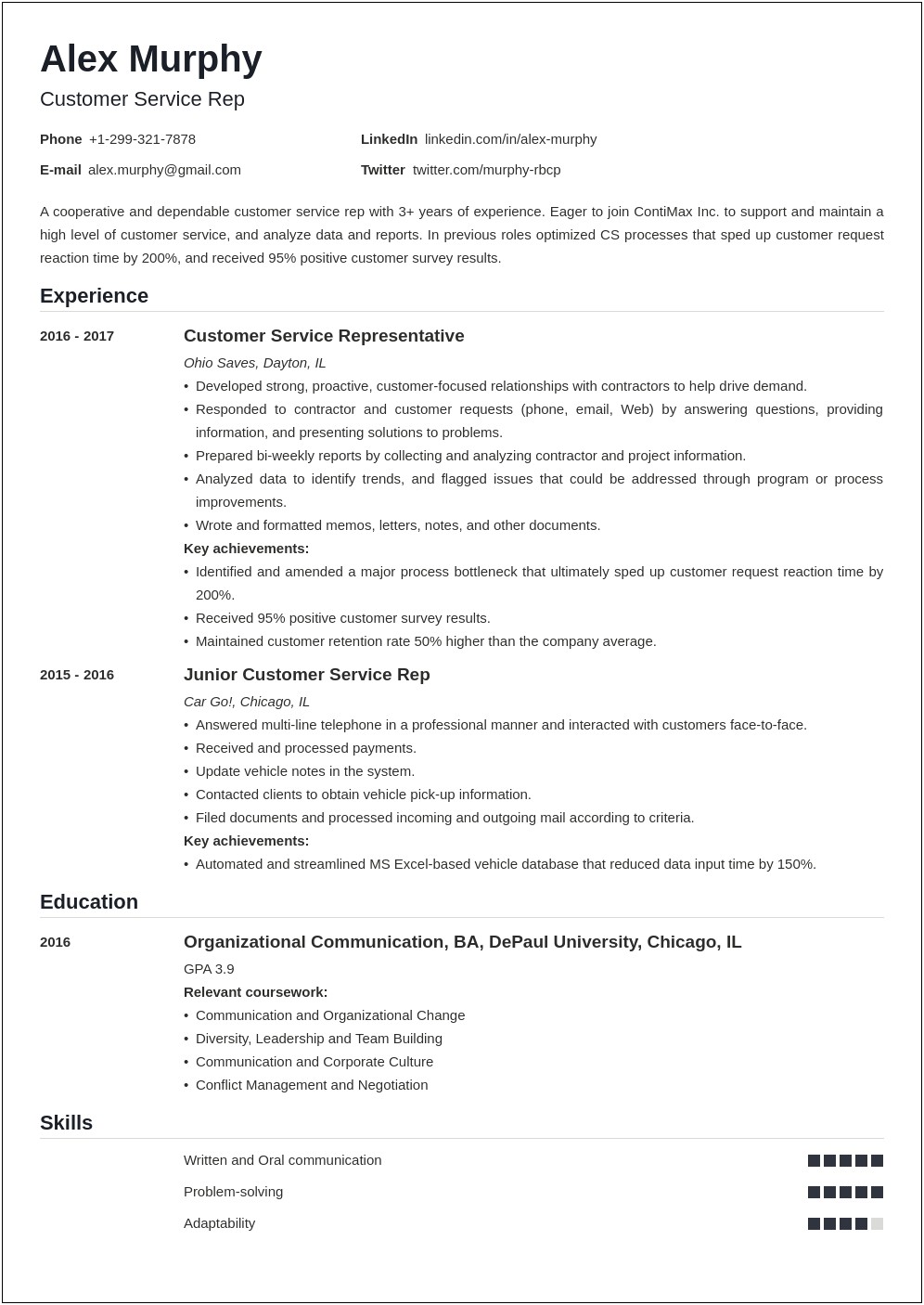 Call Center Resume Without Relevant Experience